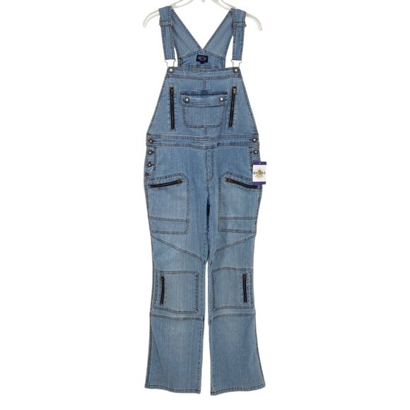 Cest Toi Womens L Stretch Denim Overalls Y2K Hip Hop Zipper Pockets American - Picture 16 of 16